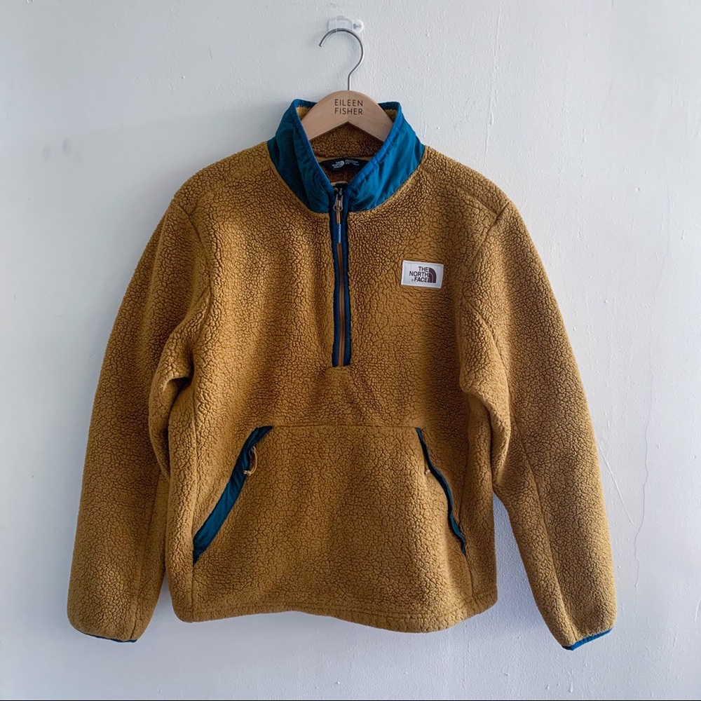Cozy North Face Sherpa Pullover Mustard Olive